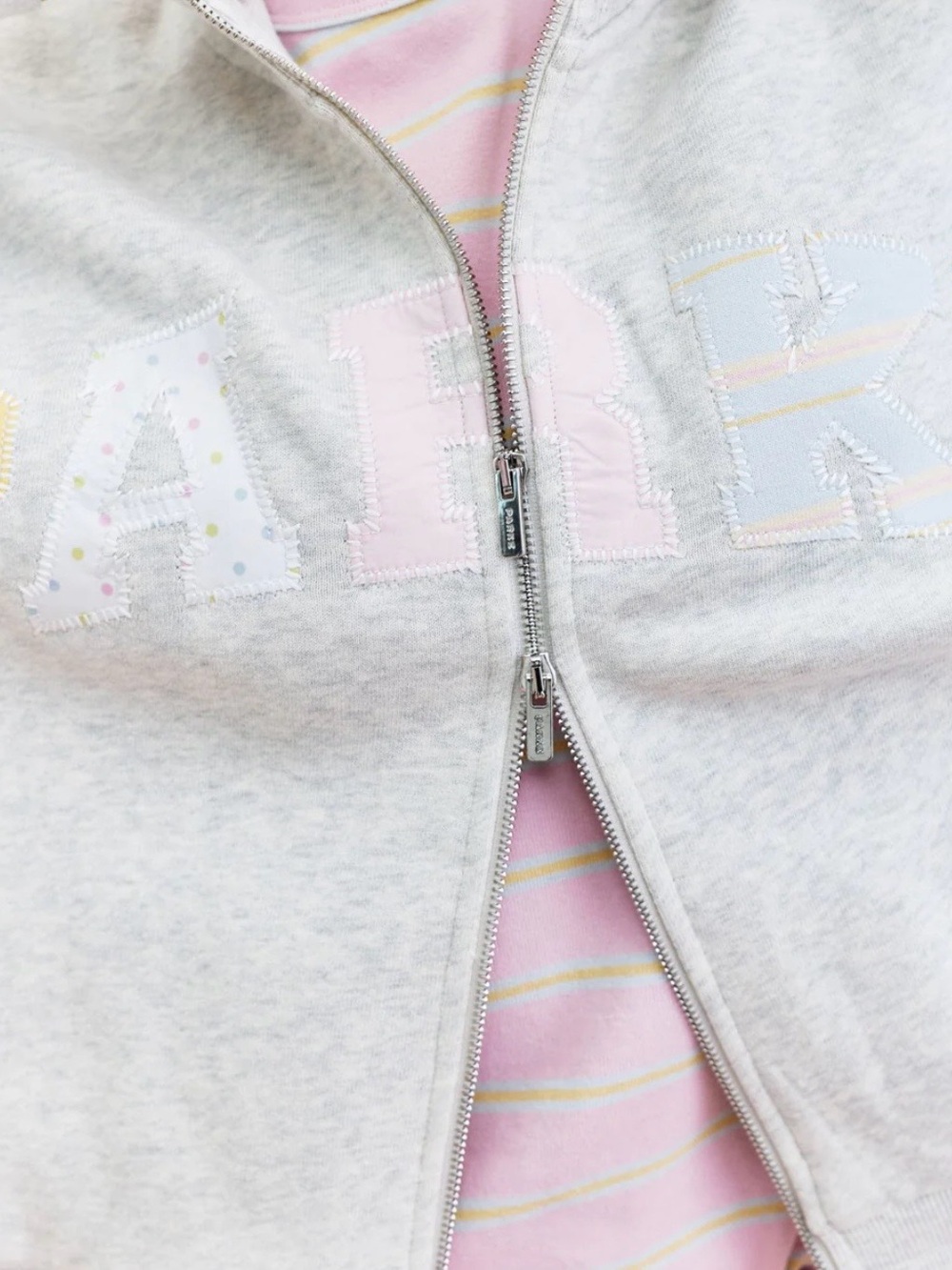 PARKE Heritage Patchwork Zip Up Mockneck Sweatshirt Heather Grey S/M Birthday - Picture 5 of 8